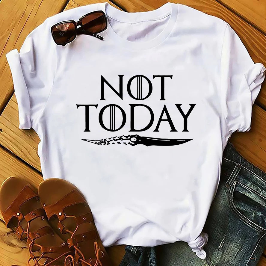 Game of Thrones Arya Stark Not Today White Short Sleeve Tops