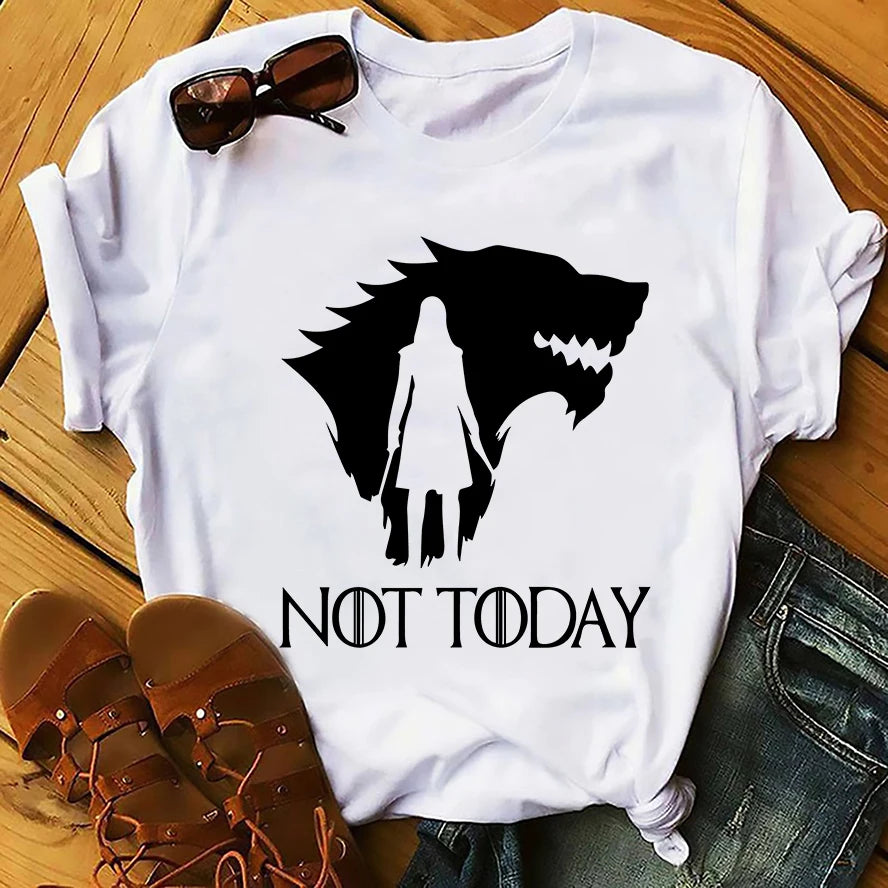 Game of Thrones Arya Stark Not Today White Short Sleeve Tops