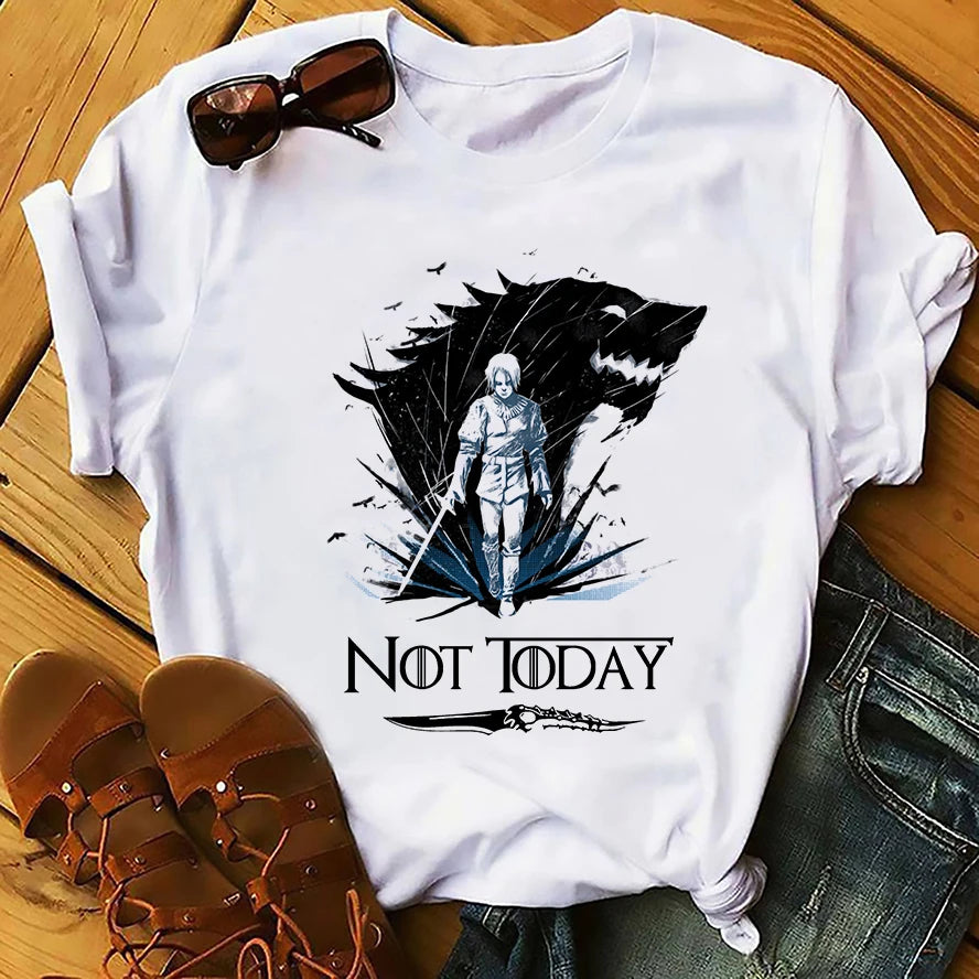 Game of Thrones Arya Stark Not Today White Short Sleeve Tops
