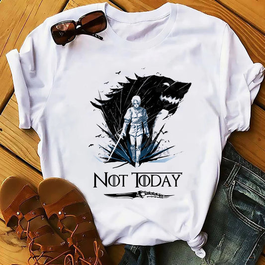 Game of Thrones Arya Stark Not Today White Short Sleeve Tops