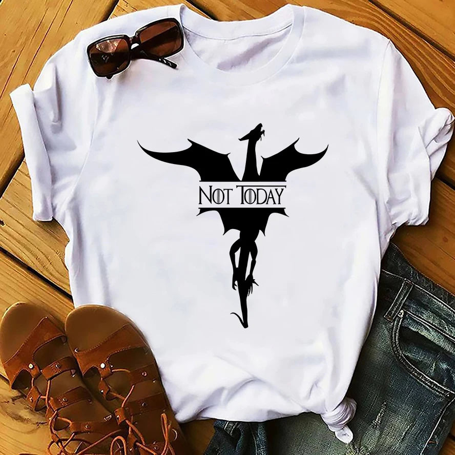 Game of Thrones Arya Stark Not Today White Short Sleeve Tops