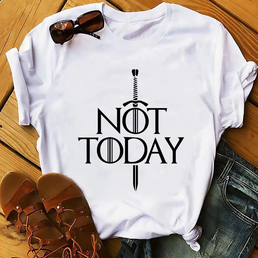 Game of Thrones Arya Stark Not Today White Short Sleeve Tops