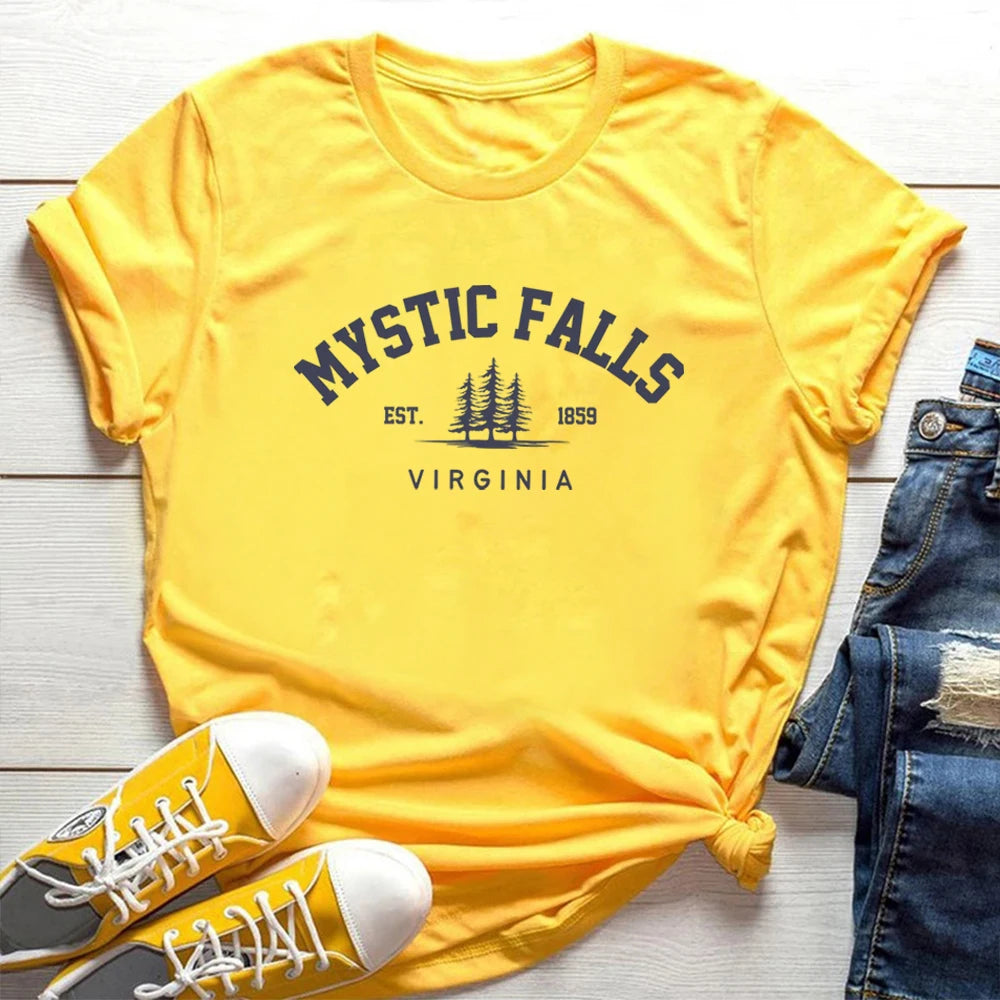 Camiseta de manga corta de The Vampire Diaries Mystic Falls Virginia