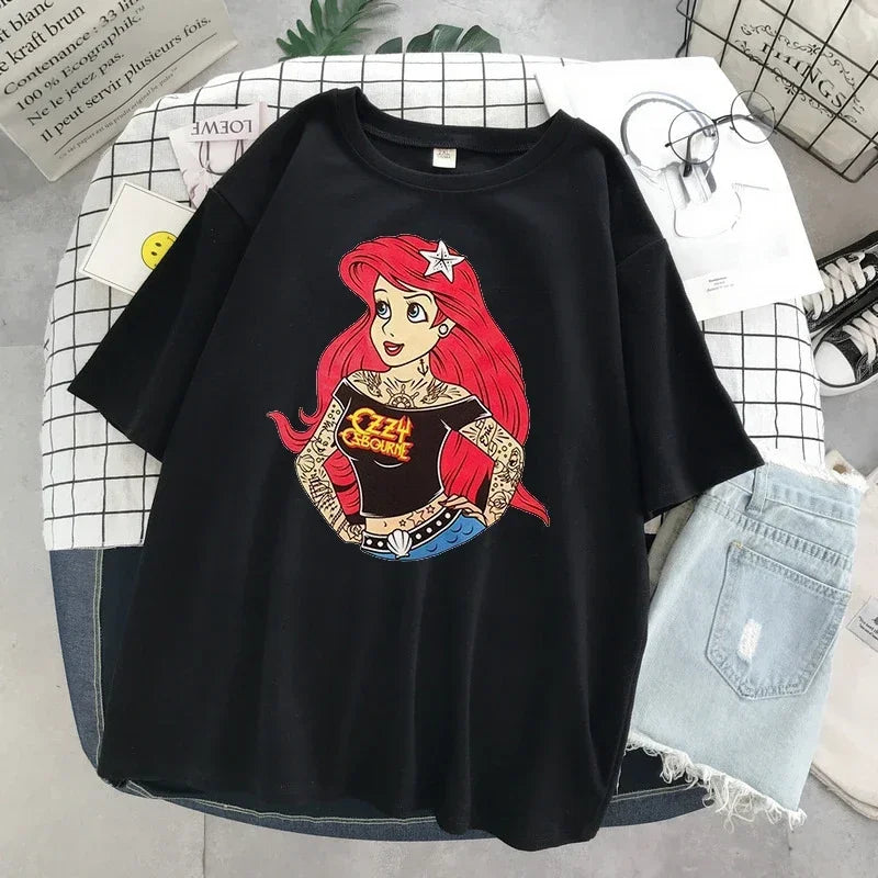 Disney Princess Ariel, Alice and Snow White Tattooed Short Sleeve Tops