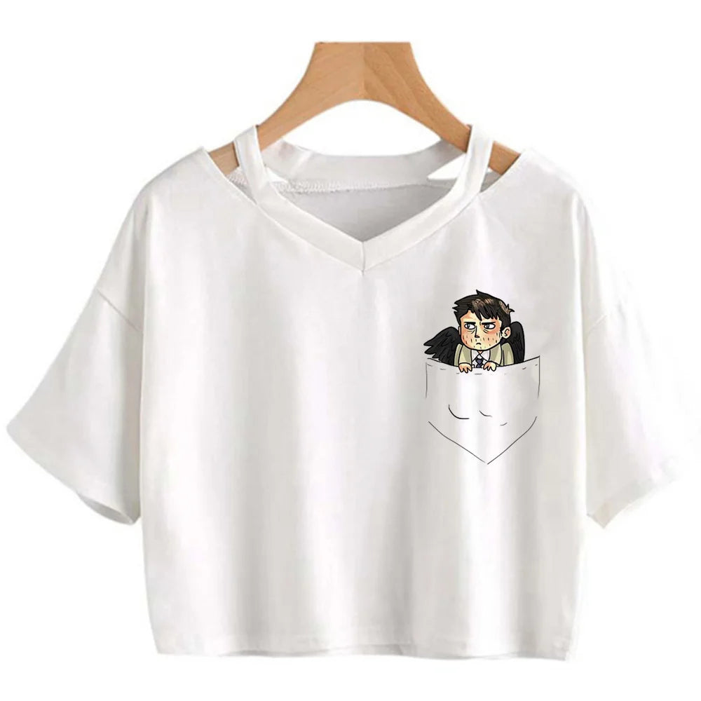 Supernatural White Crop Short Sleeve Tops