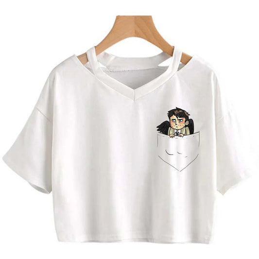 Supernatural White Crop Short Sleeve Tops