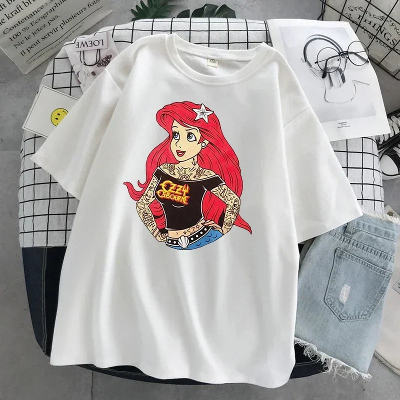 Disney Princess Ariel, Alice and Snow White Tattooed Short Sleeve Tops