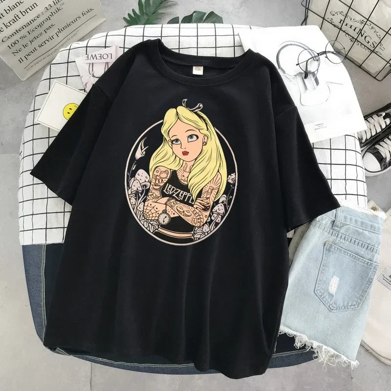 Disney Princess Ariel, Alice and Snow White Tattooed Short Sleeve Tops
