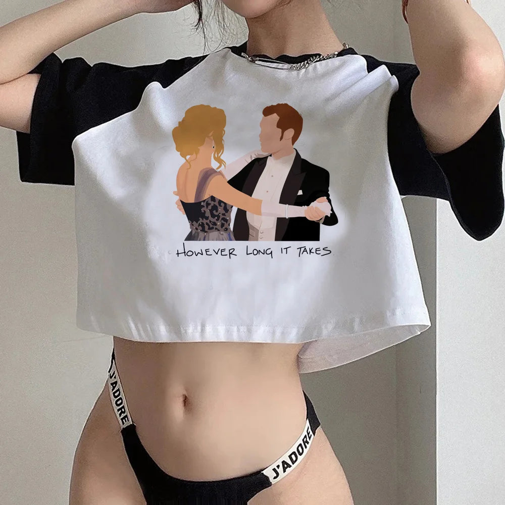 The Vampire Diaries Black and White Crop Short Sleeve Tops