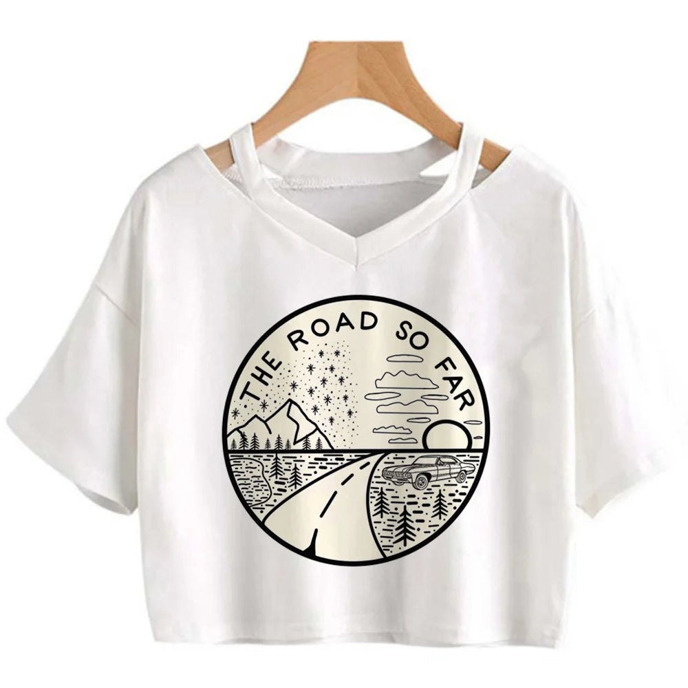 Supernatural White Crop Short Sleeve Tops