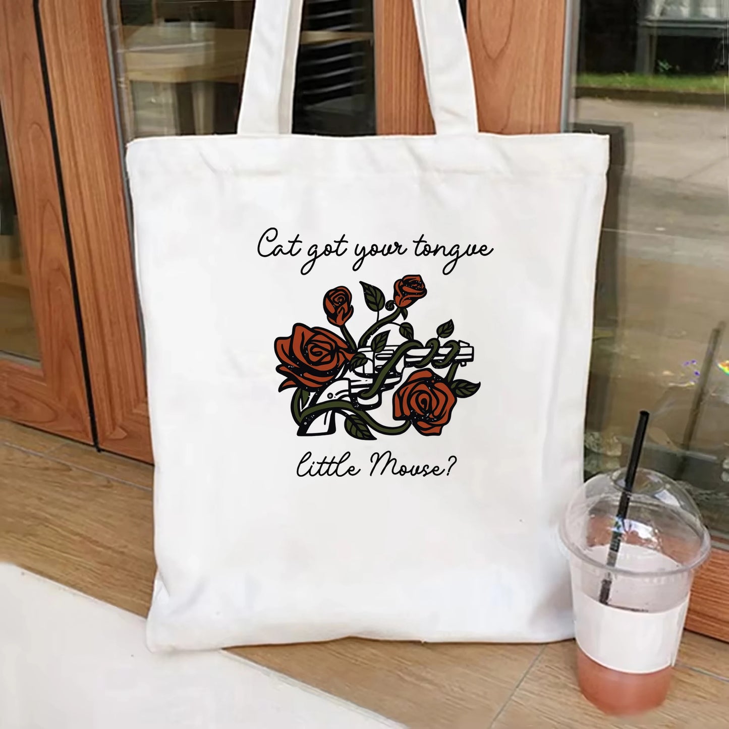 Bolsa de tela con el gato de Adeline, ¿te ha comido la lengua, ratoncito?