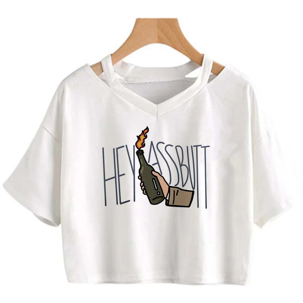 Supernatural White Crop Short Sleeve Tops