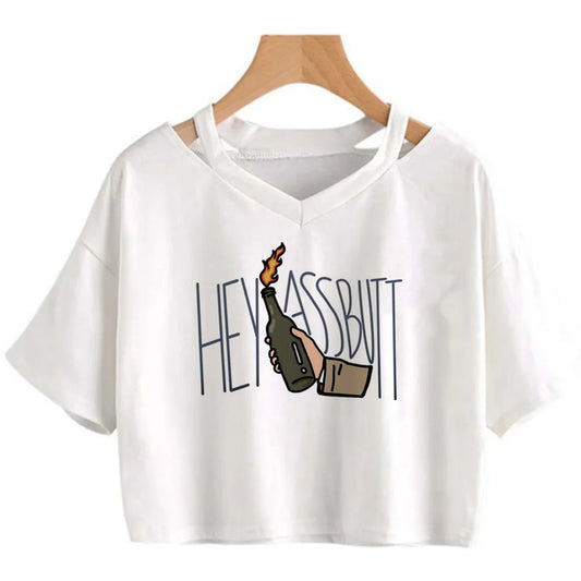 Supernatural White Crop Short Sleeve Tops