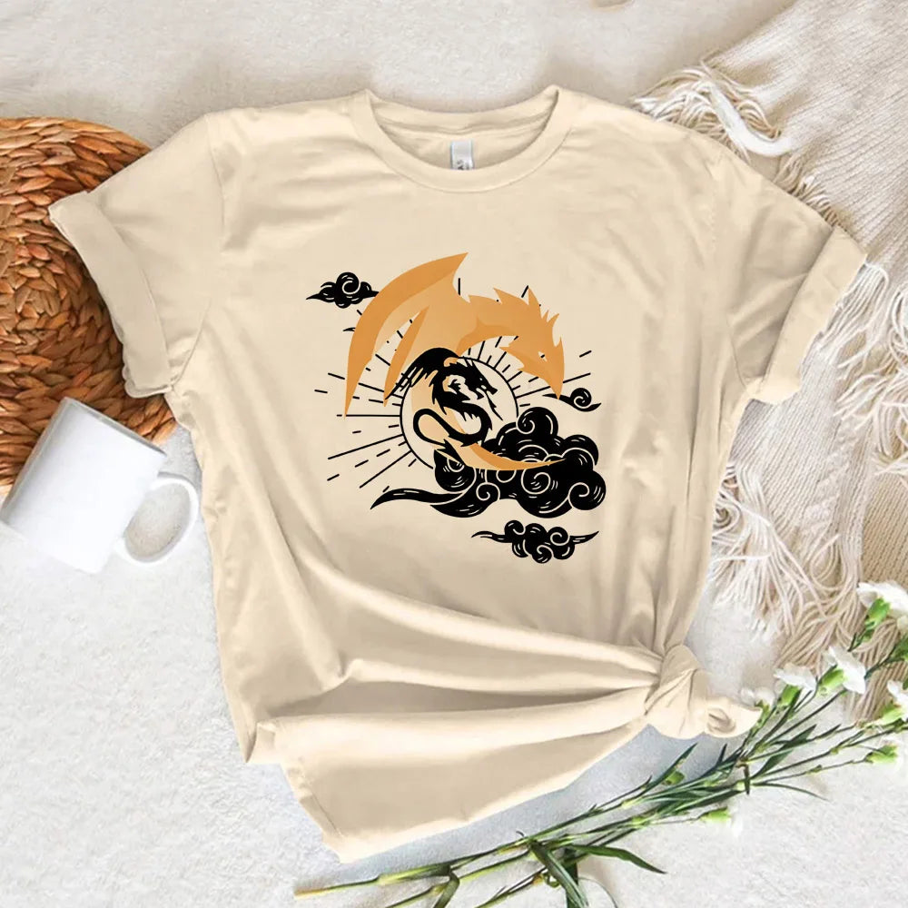 Fourth Wing Beige Short Sleeve Tops