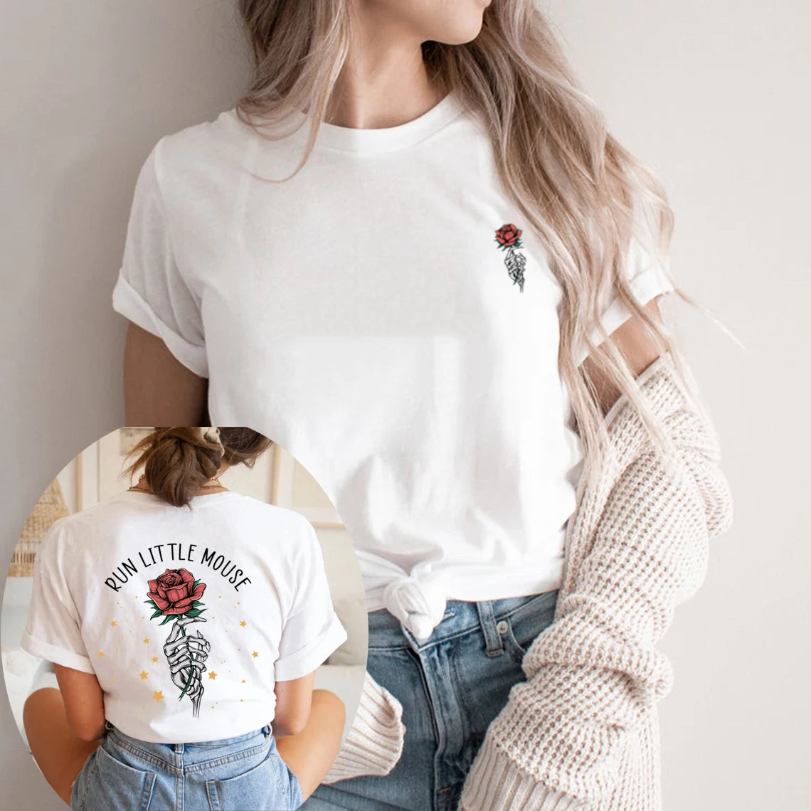 Camiseta de manga corta con diseño de rosa y ratoncito Haunting Adeline Run
