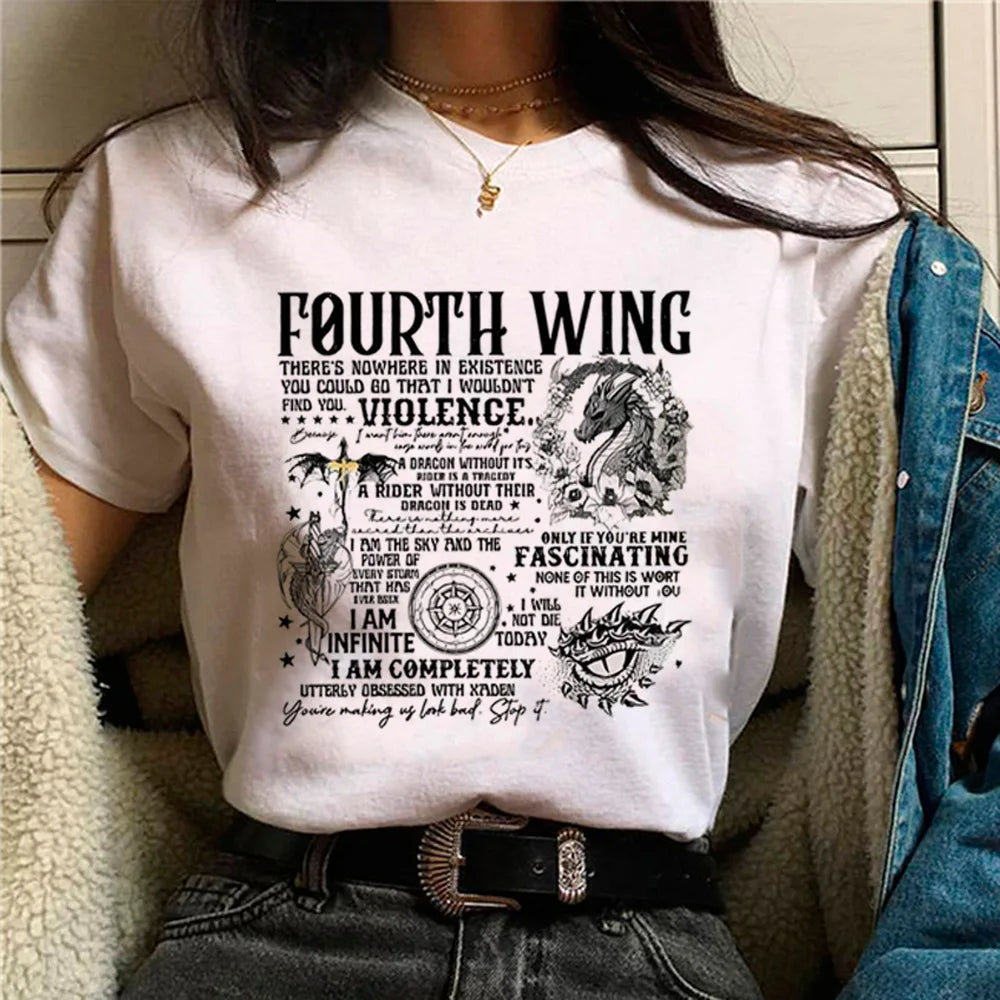 Fourth Wing White Short Sleeve Tops