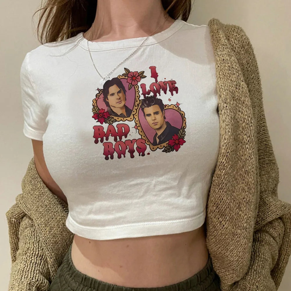 The Vampire Diaries Crop Short Sleeve Tops