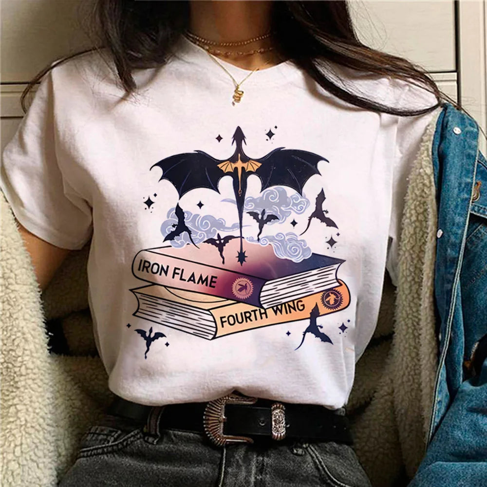 Fourth Wing White Short Sleeve Tops