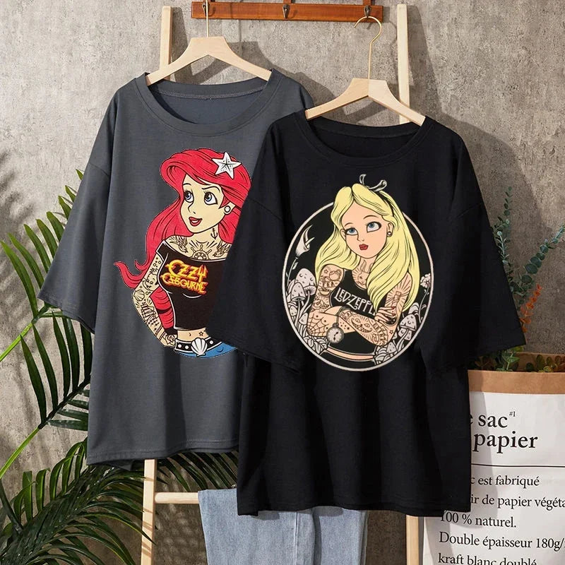 Disney Princess Ariel, Alice and Snow White Tattooed Short Sleeve Tops