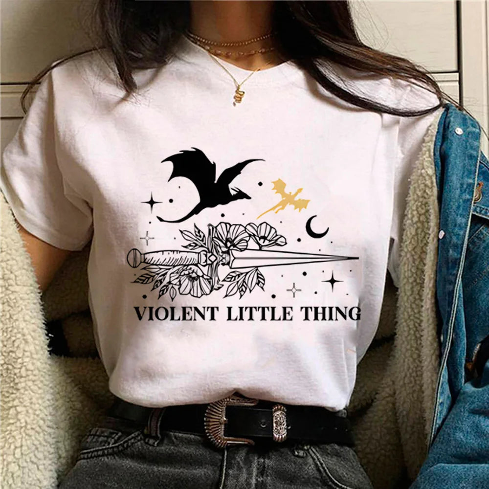 Fourth Wing White Short Sleeve Tops