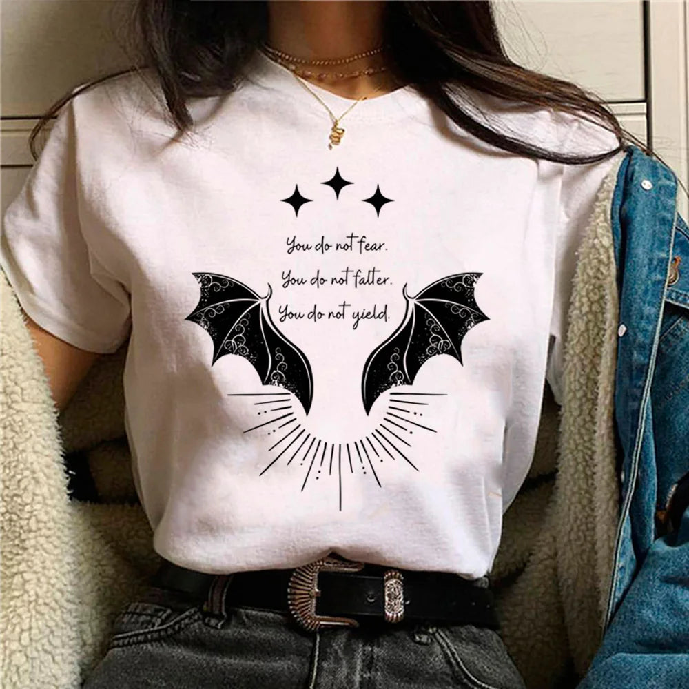 Fourth Wing White Short Sleeve Tops