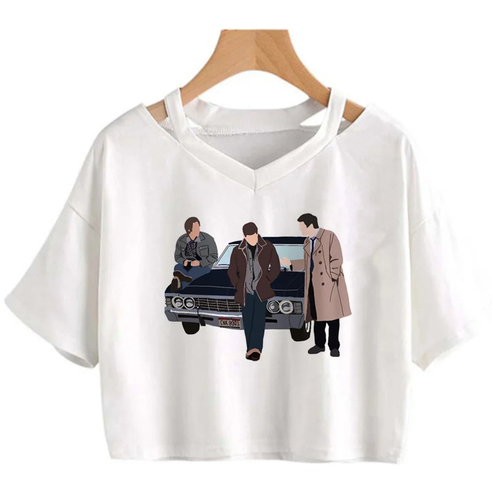 Supernatural White Crop Short Sleeve Tops