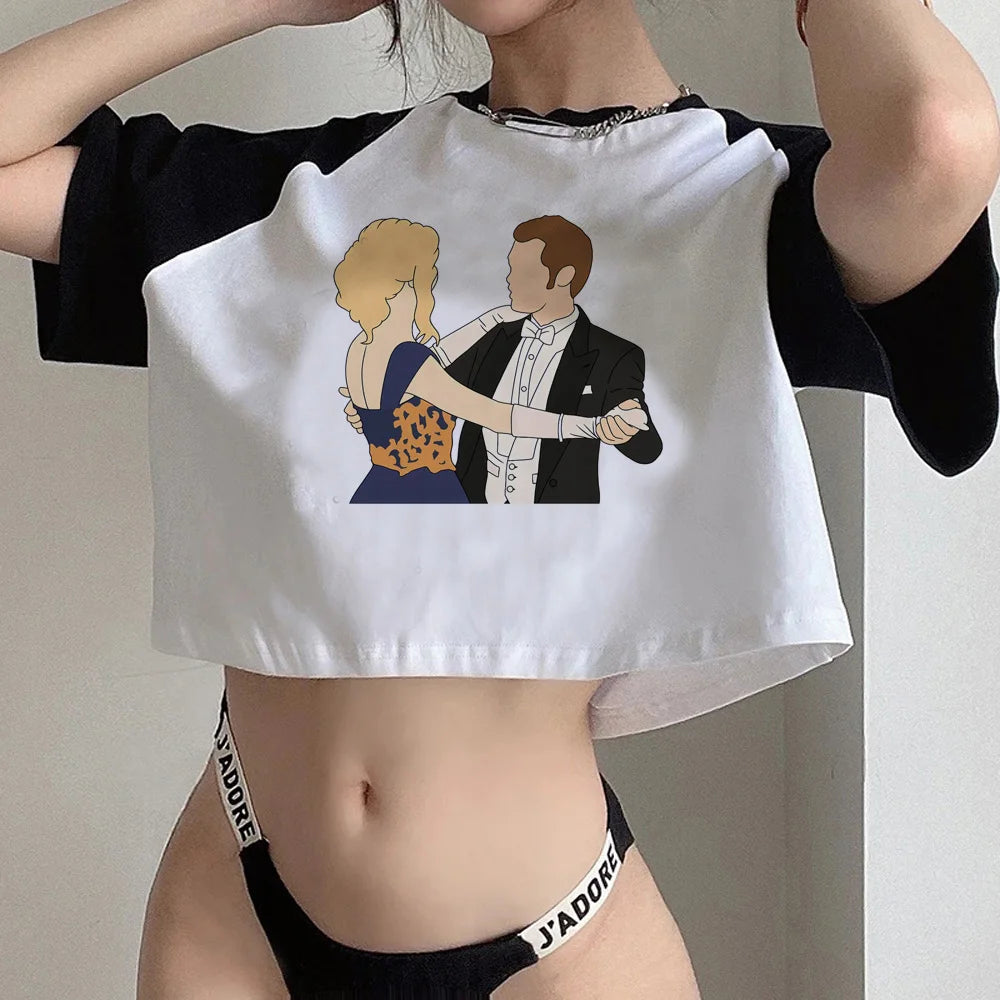 The Vampire Diaries Black and White Crop Short Sleeve Tops