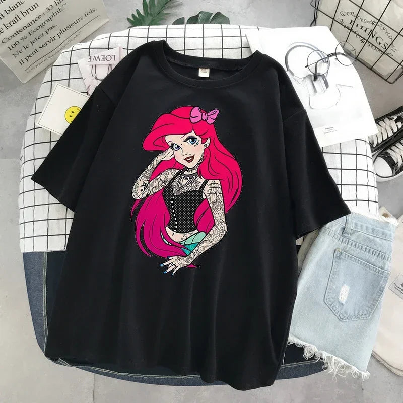 Disney Princess Ariel, Alice and Snow White Tattooed Short Sleeve Tops