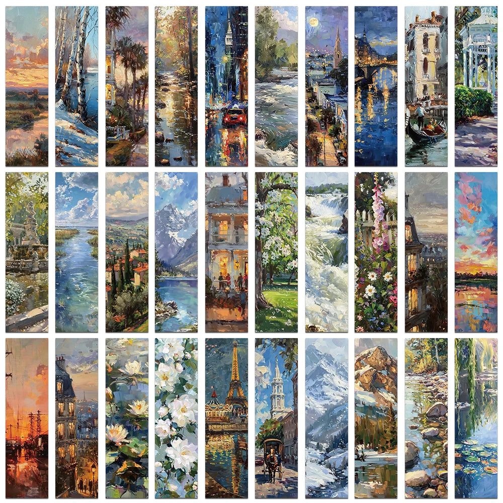 30pcs Classic Oil Painting Landscape Bookmarks