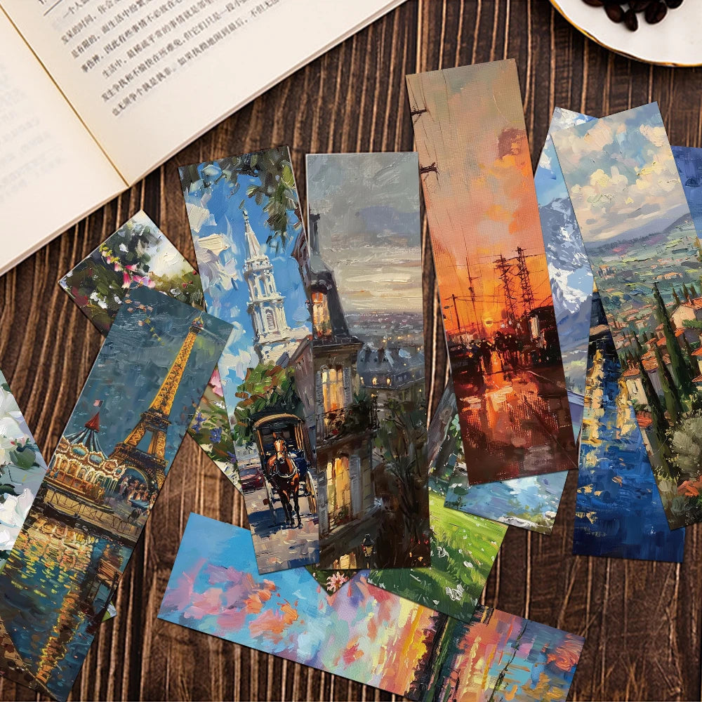 30pcs Classic Oil Painting Landscape Bookmarks