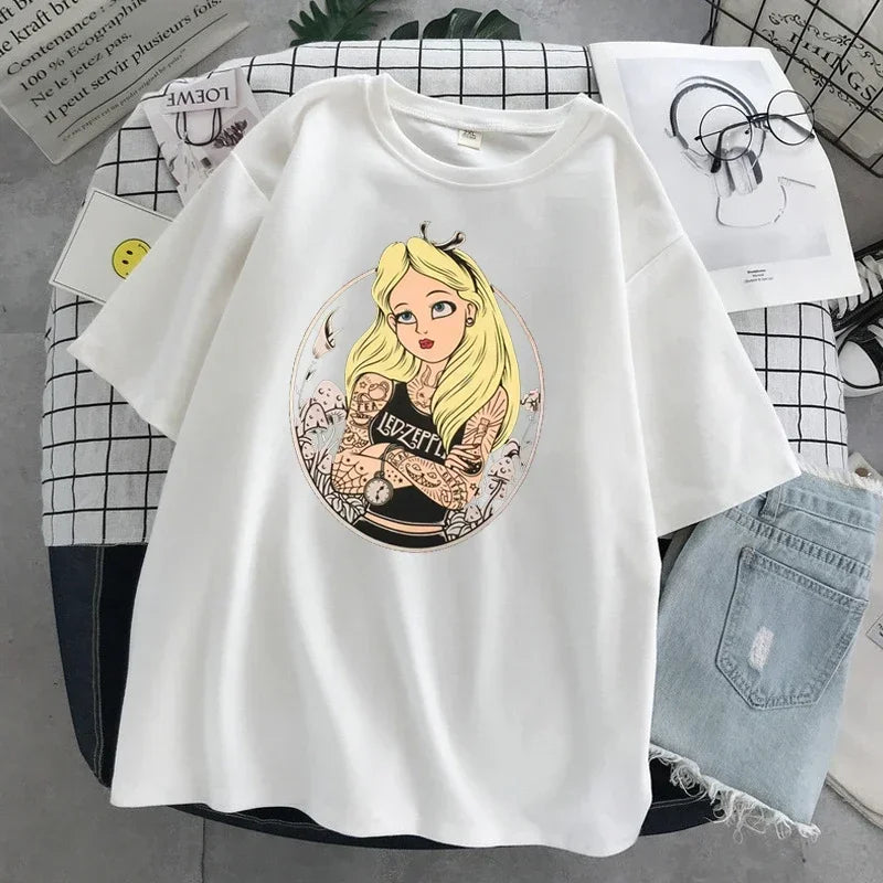 Disney Princess Ariel, Alice and Snow White Tattooed Short Sleeve Tops