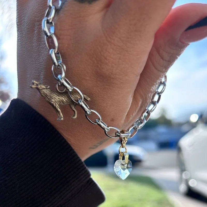 Twilight Bella's Wolf and Crystal Heart Bracelet