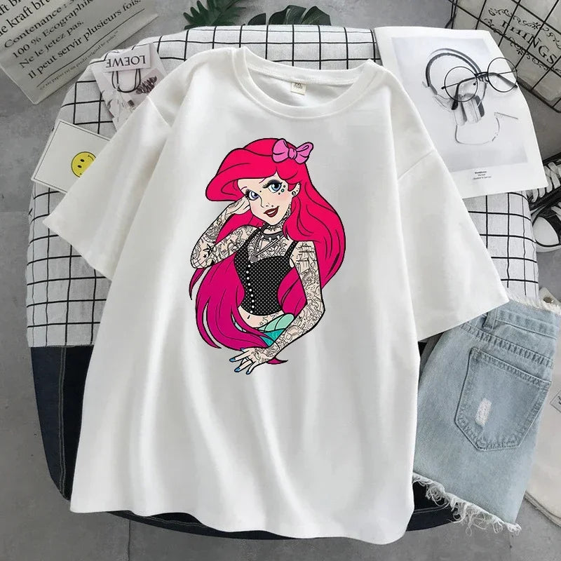 Disney Princess Ariel, Alice and Snow White Tattooed Short Sleeve Tops
