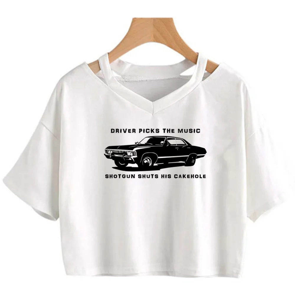 Supernatural White Crop Short Sleeve Tops