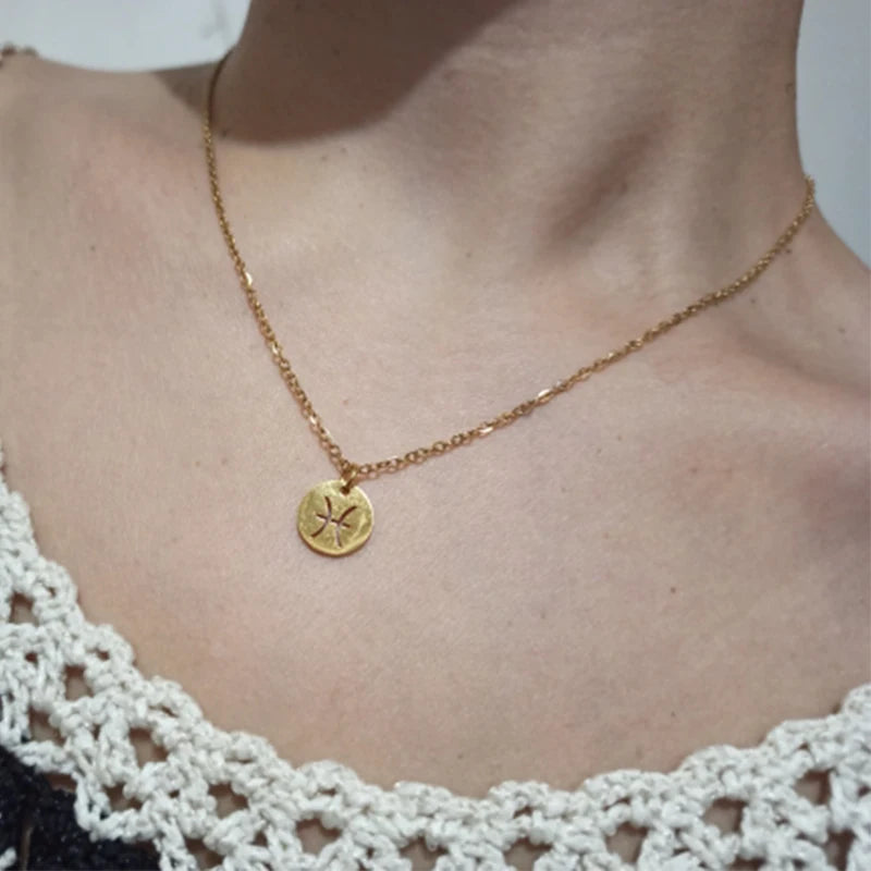 Zodiac Academy Round Zodiac Sign Necklaces