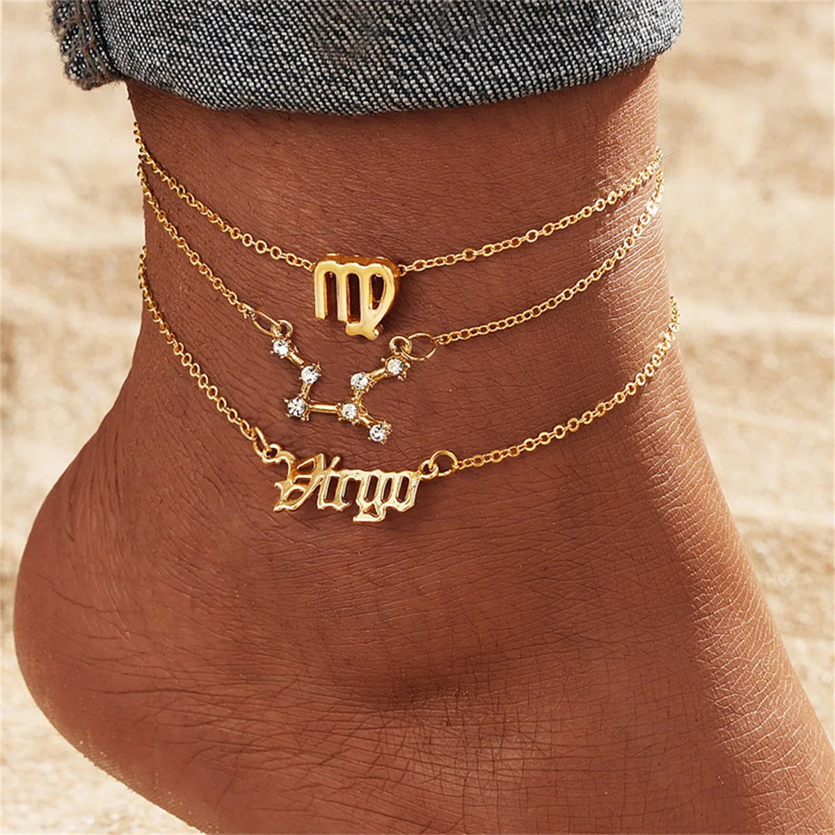 Zodiac Academy 3pc Set Zodiac Sign Anklets