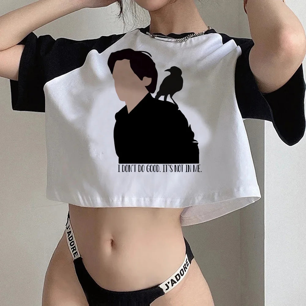 The Vampire Diaries Black and White Crop Short Sleeve Tops