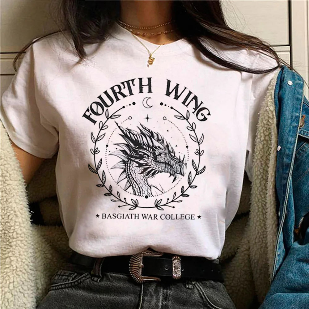 Fourth Wing White Short Sleeve Tops