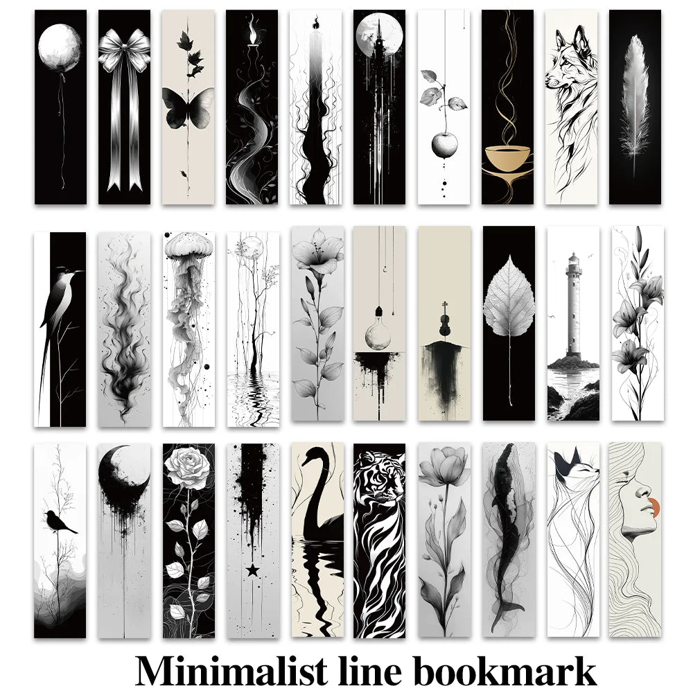 30pcs Minimalist Line Black and White Bookmarks