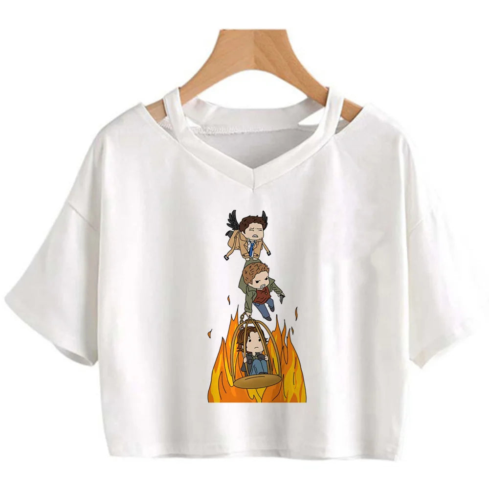 Supernatural White Crop Short Sleeve Tops