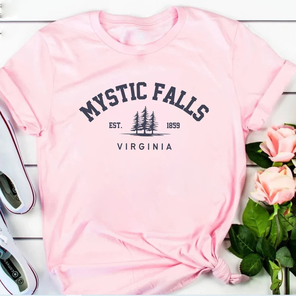 Camiseta de manga corta de The Vampire Diaries Mystic Falls Virginia