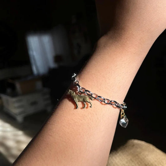 Twilight Bella's Wolf and Crystal Heart Bracelet