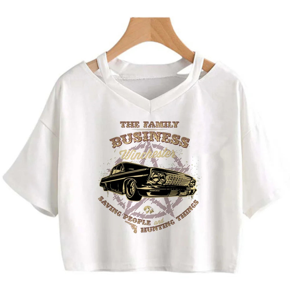 Supernatural White Crop Short Sleeve Tops