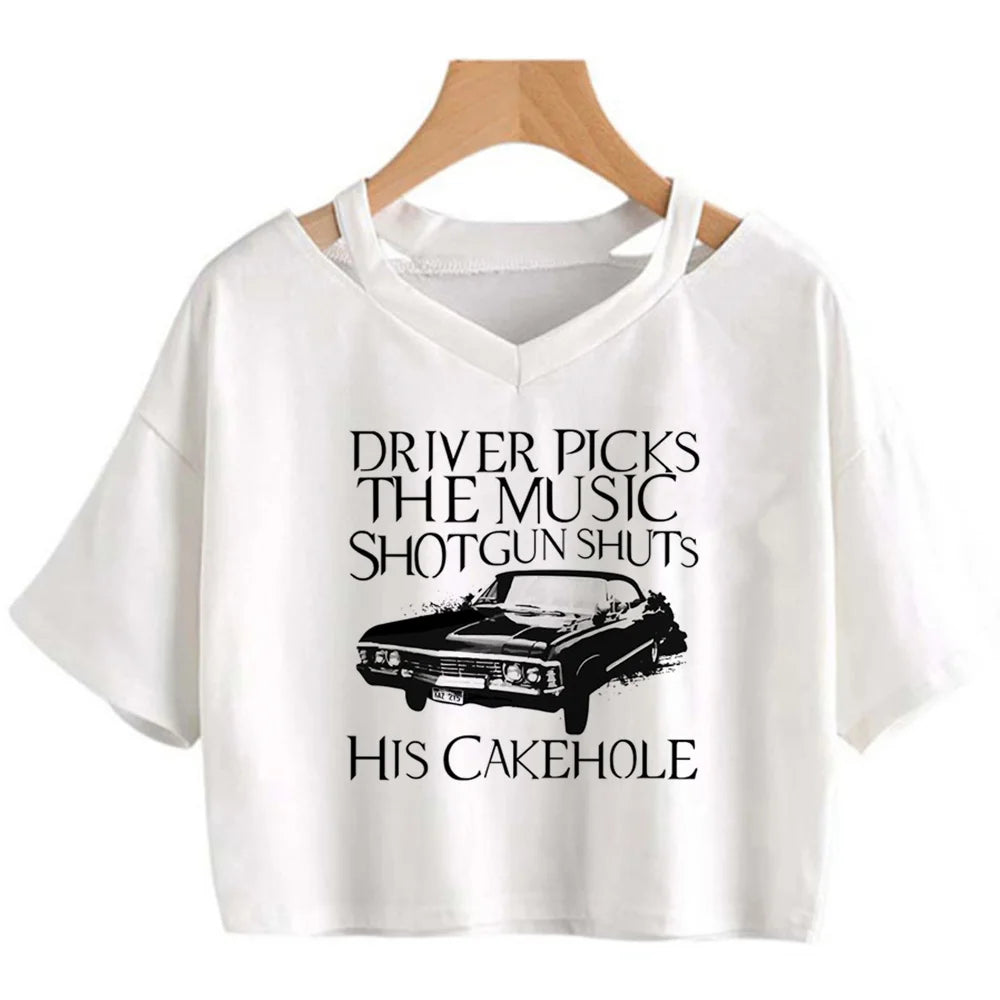 Supernatural White Crop Short Sleeve Tops