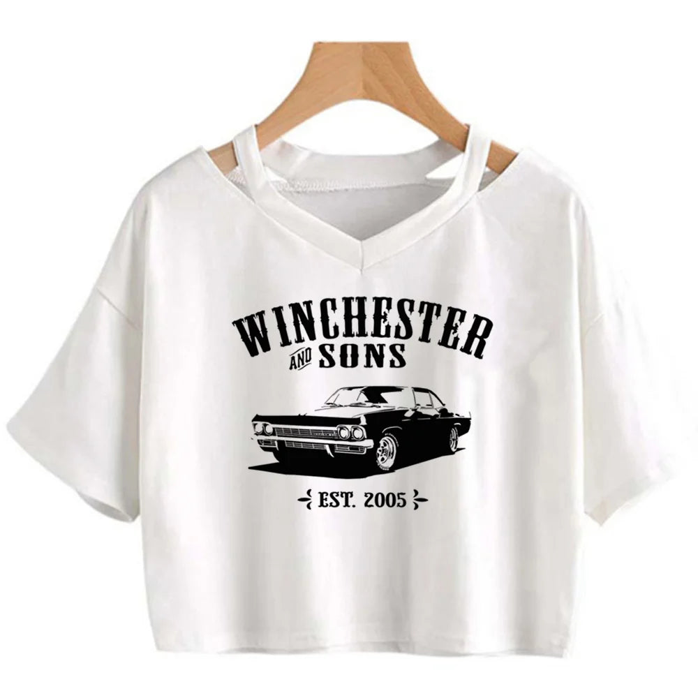 Supernatural White Crop Short Sleeve Tops