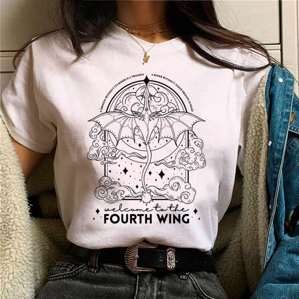 Fourth Wing White Short Sleeve Tops