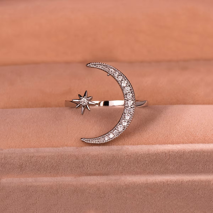 Crescent City Moon and Star Adjustable Ring