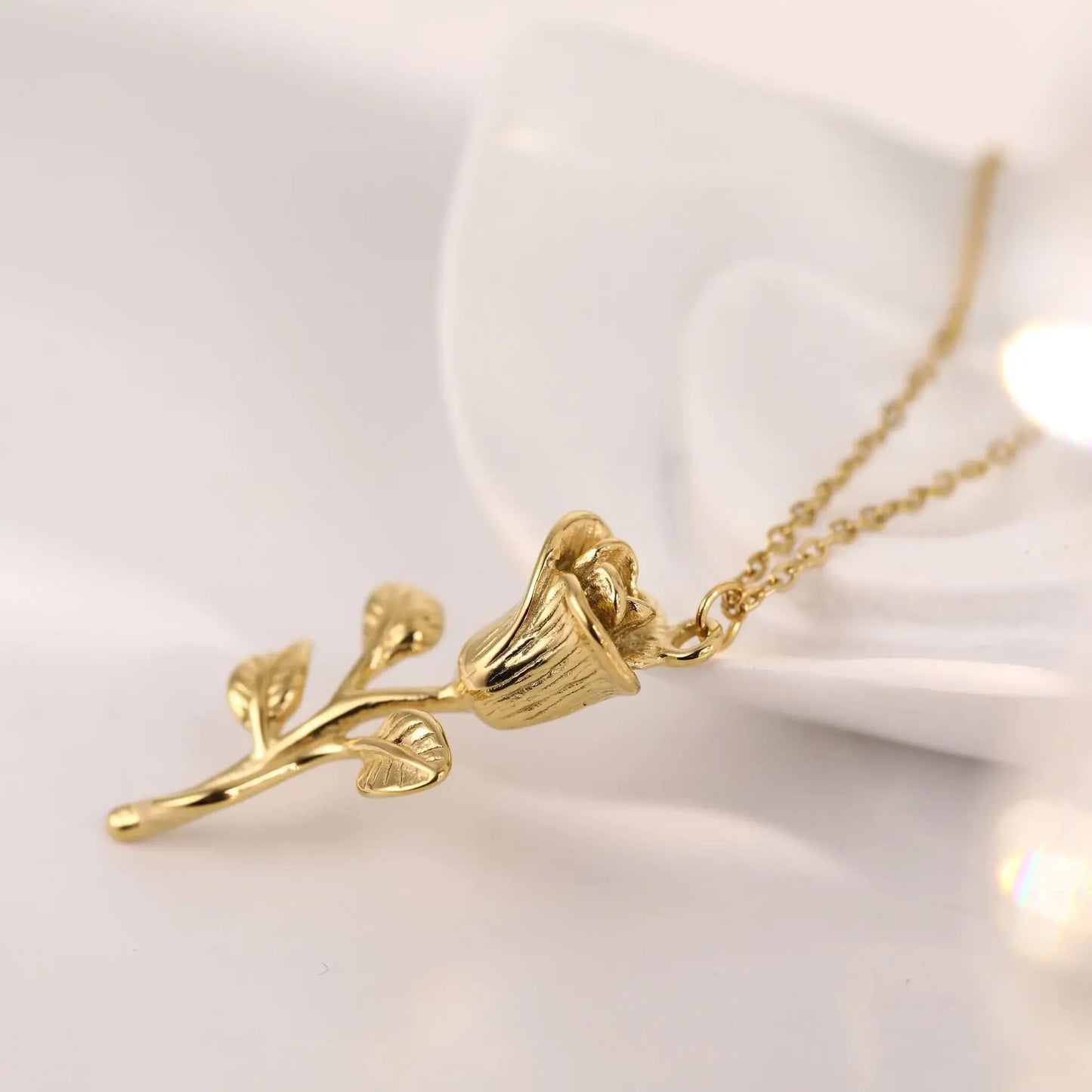 Disney Princess Beauty and the Beast Gold Rose Flower Necklace