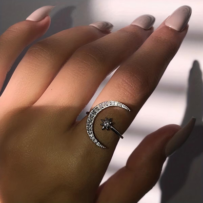 Crescent City Moon and Star Adjustable Ring