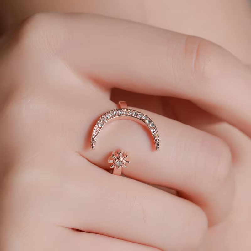 Crescent City Moon and Star Adjustable Ring